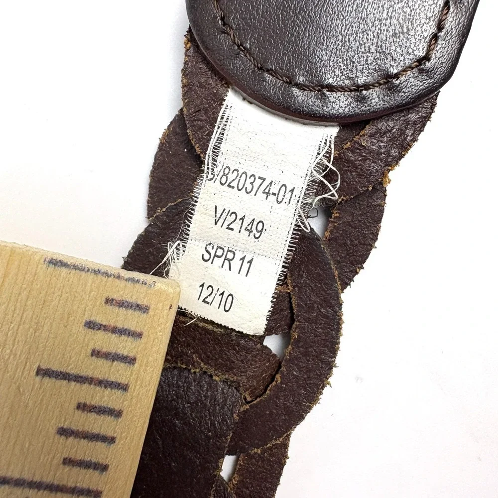 Old Navy Interlocking Chain Genuine Leather Belt Womens‎ Sz XS/S Brown Brass Dbl